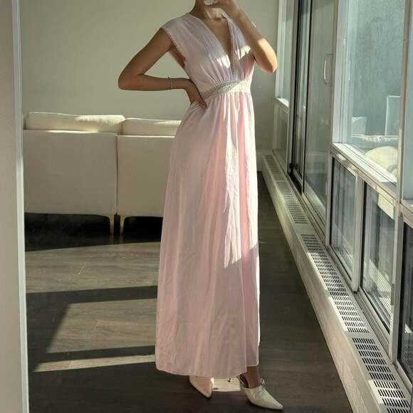 Vintage Baby Pink Lace Trim Maxi Dress - Fairycore Ballet Style - Picture 2 of 8